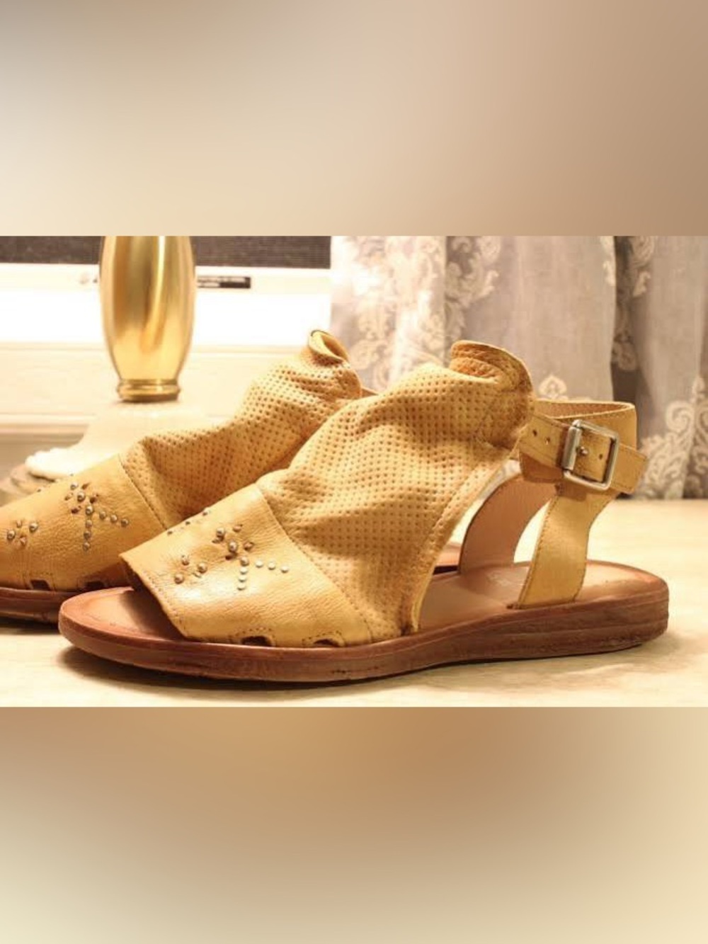 Miz Mooz Fifi Leather Ankle Strap Sandals Wheat Tan Size 6.5 NWT